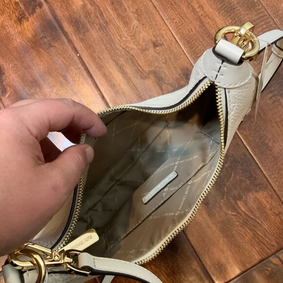 Michael Kors Cora Light Cream Zip Pouchette Leather Crossbody - Picture 8 of 10